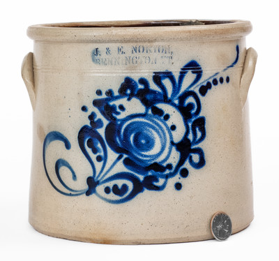 J. & E. NORTON / BENNINGTON, VT Stoneware Crock w/ Floral Decoration