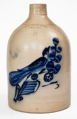 3 Gal. N. A. WHITE & SON / UTICA, NY Stoneware Bird Jug, c1885