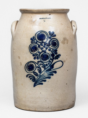 2 Gal. ALBANY, NY Stoneware Jar w/ Slip-Trailed Floral Decoration, c1860