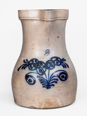 2 Gal. Northeastern Stoneware Pitcher w/ Slip-Trailed Floral Decoration