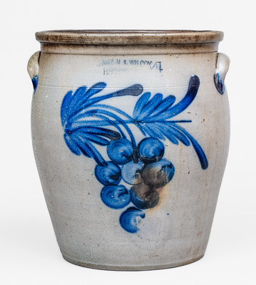 4 Gal. COWDEN & WILCOX / HARRISBURG, PA Stoneware Jar w/ Grapes Decoration