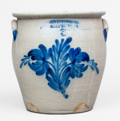 3 Gal. COWDEN & WILCOX / HARRISBURG, PA Stoneware Jar w/ Floral Decoration