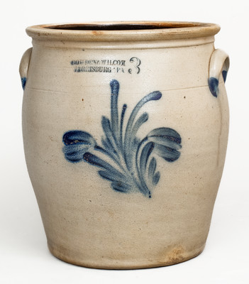 3 Gal. COWDEN & WILCOX / HARRISBURG, PA Stoneware Jar w/ Floral Decoration