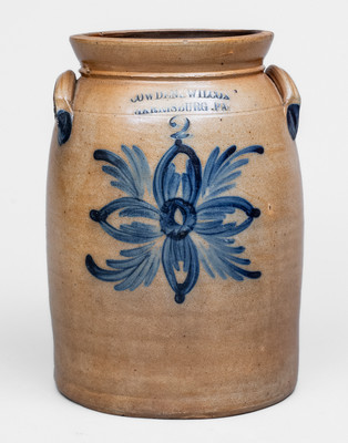 Fine COWDEN & WILCOX / HARRISBURG, PA Two-Gallon Stoneware Jar w/ Elaborate Decoration