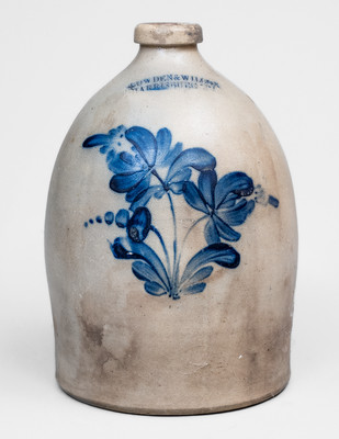 2 Gal. COWDEN & WILCOX / HARRISBURG, PA Stoneware Jug w/ Floral Decoration
