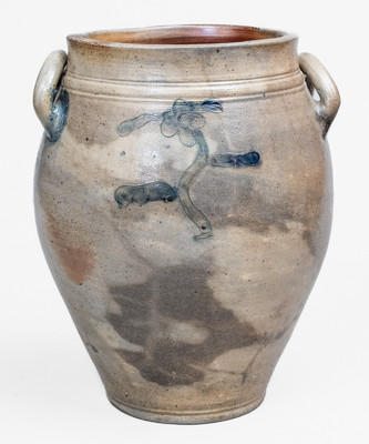 Four-Gallon Connecticut Stoneware Jar w/ Incised Floral Decoration, early 19th century