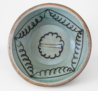 Extremely Rare TRAPP & CHANDLER Alkaline-Glazed Stoneware Bowl, Edgefield District, SC, c1848-50