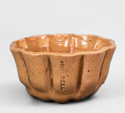 Glazed JOHN BELL Redware Pudding Mold, Waynesboro, PA c1840-80