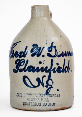 Plainfield, NJ Advertising Jug by Fulper Pottery: CASE'S PURE CIDER VINEGAR / CLOVER HILL / HUNTERDON CO.