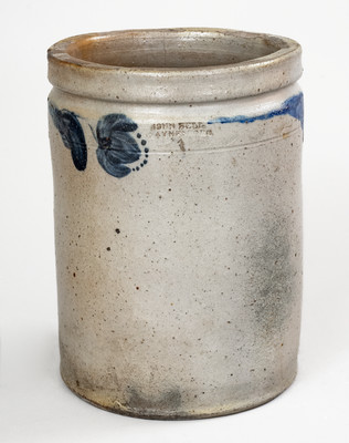 JOHN BELL / WAYNESBORO, PA Stoneware Jar w/ Cobalt Floral Decoration