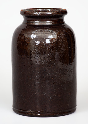 Manganese-Glazed JOHN BELL / WAYNESBORO Redware Canning Jar, c1850-80