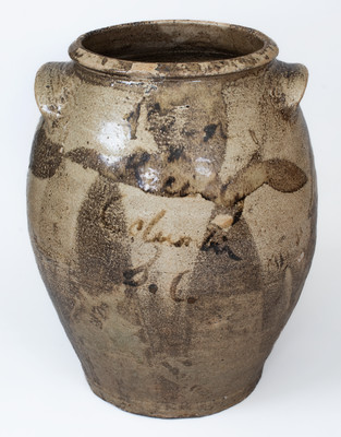 Extremely Rare and Important Columbia, South Carolina Stoneware Merchant Jar att. L. M. Landrum, c1860