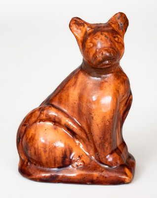 Rare Glazed Redware Figure of a Cat, attributed to John Bell, Waynesboro, PA, c1850-80