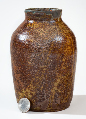 Extremely Rare and Important Stoneware Jar w/ Incised Figures attrib. David Drake, Edgefield District, SC