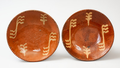 Pair of Slip-Decorated Philadelphia Redware Plates, mid 19th century