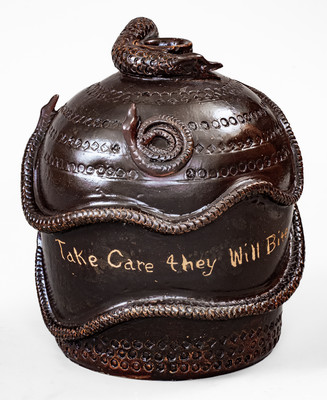 Fine and Rare Ohio Stoneware Snake Temperance Jug: 