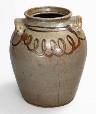 Alkaline-Glazed Stoneware Jar w/ Iron-Slip Loop Decoration attrib. Thomas Chandler, Edgefield District, SC