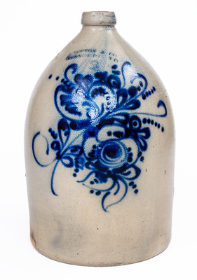 3 Gal. J. NORTON & CO. / BENNINGTON, VT Stoneware Jug w/ Floral Spray