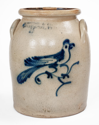 1 1/2 Gal. J. NORTON & CO. / BENNINGTON, VT Stoneware Jar w/ Bird Decoration