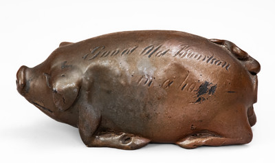 Very Rare Diminutive Anna Pottery Stoneware Pig Bottle, circa 1865