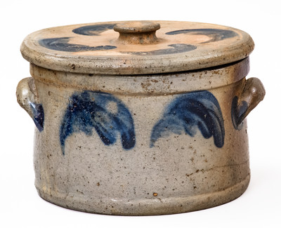 JOHN BELL / WAYNESBORO Stoneware Butter Crock w/ Cobalt Decoration