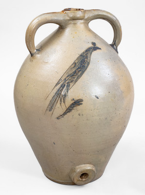 Scarce New York State Stoneware Water Cooler w/ Incised Bird Decoration, probably Albany, c1820