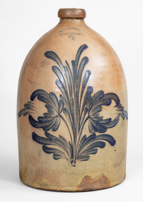 3 Gal. M. & T. MILLER / NEWPORT, PA Stoneware Jug w/ Floral Decoration