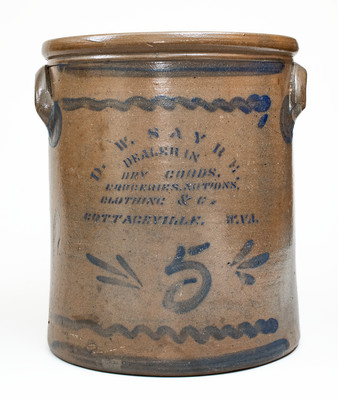 Rare 5 Gal. COTTAGEVILLE, W. VA Stoneware Advertising Jar