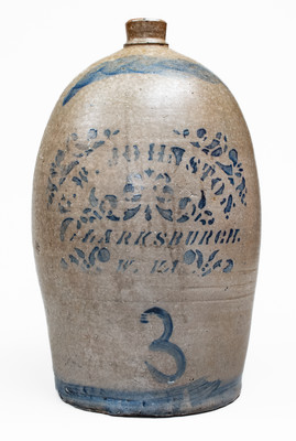Rare G.W. JOHNSTON / CLARKSBURGH. / W. VA Stoneware Jug
