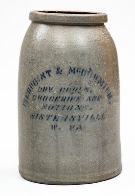 Rare SISTERSVILLE, W. VA Stoneware Advertising Canning Jar