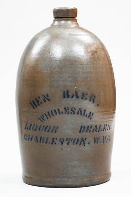 1 Gal. BEN BAER / CHARLESTON, W. VA Stoneware Stenciled Advertising Jug