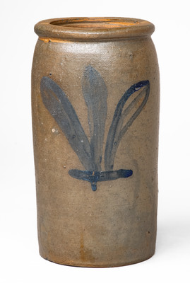 Unusual WV or Western PA Stoneware Canning Jar w/ Cobalt Foliate Decoration