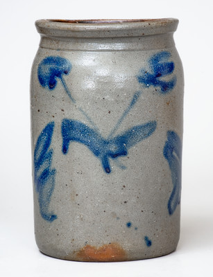Probably Virginia Stoneware Jar w/ Cobalt Floral Decoration