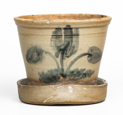 Attrib. Fulper Pottery, Flemington, NJ Stoneware Flowerpot w/ Floral Decoration