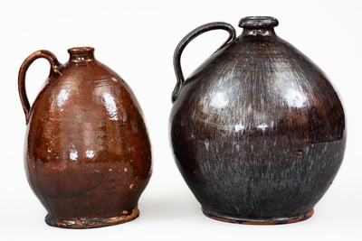 Two Glazed American Redware Jugs, 18th and/or 19th centuries