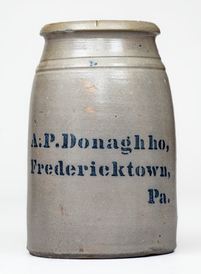 Scarce A. P. Donaghho / Fredericktown, Pa. Stoneware Canning Jar