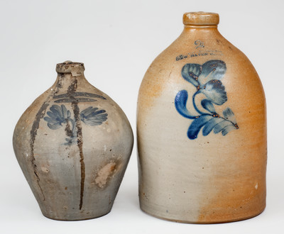 Lot of Two: Northeastern United States Stoneware Jugs w/ Floral Decoration