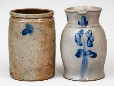 Lot of Two: Baltimore, MD Stoneware Jar and Pitcher w/ Floral Decoration
