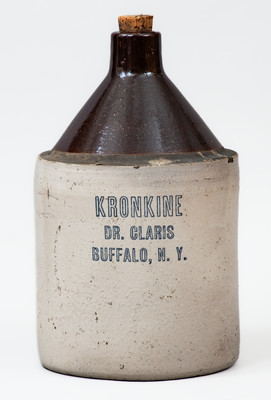 Rare KRONKINE / DR. CLARIS / BUFFALO, NY Stoneware Veterinary / Horse Medicine Jug