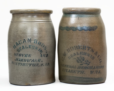 Lot of Two: HUNTINGTON, W. VA. and ELIZABETH, W. VA. Stoneware Advertising Canning Jars