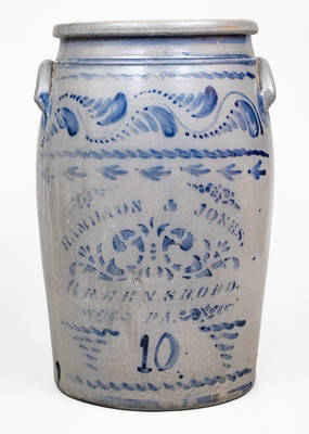 10 Gal. HAMILTON & JONES / GREENSBORO, PA Stoneware Jar w/ Elaborate Decoration