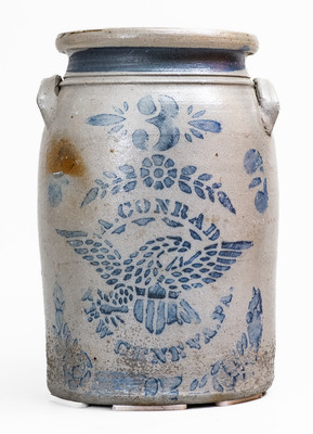 3 Gal. A. CONRAD / NEW GENEVA, PA Stoneware Jar w/ Eagle Decoration