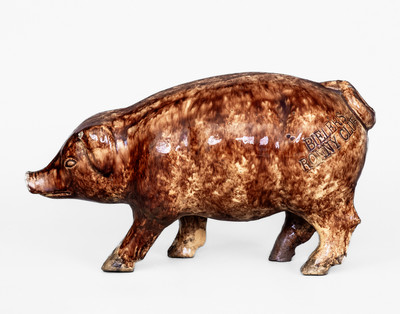 Rare BIELER S RONNY CLUB Rockingham-Glazed Pig Bottle
