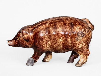 Rare BIELER S RONNY CLUB Rockingham-Glazed Pig Bottle