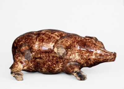 Rare BIELER S RONNY CLUB Rockingham-Glazed Pig Bottle