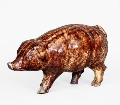 Rare BIELER S RONNY CLUB Rockingham-Glazed Pig Bottle