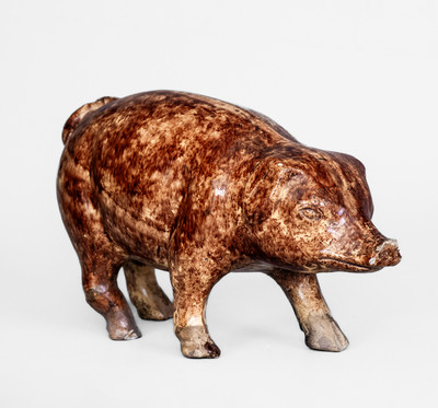 Rare BIELER S RONNY CLUB Rockingham-Glazed Pig Bottle