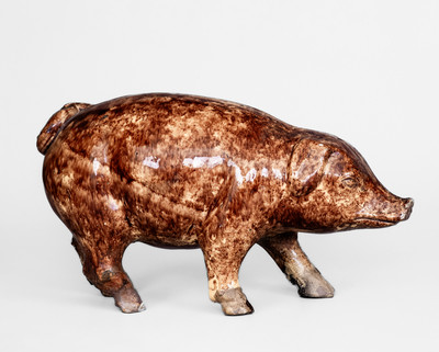 Rare BIELER S RONNY CLUB Rockingham-Glazed Pig Bottle