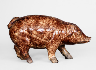 Rare BIELER S RONNY CLUB Rockingham-Glazed Pig Bottle