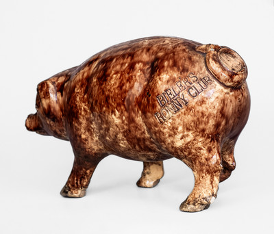 Rare BIELER S RONNY CLUB Rockingham-Glazed Pig Bottle